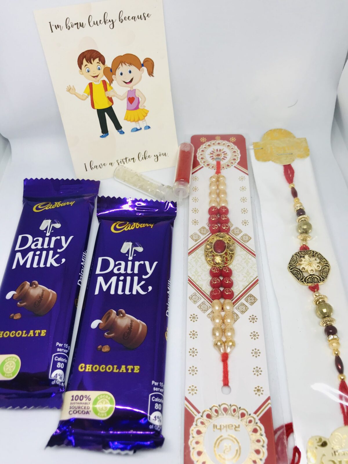Designer Dual Rakhi with Chocolate Set