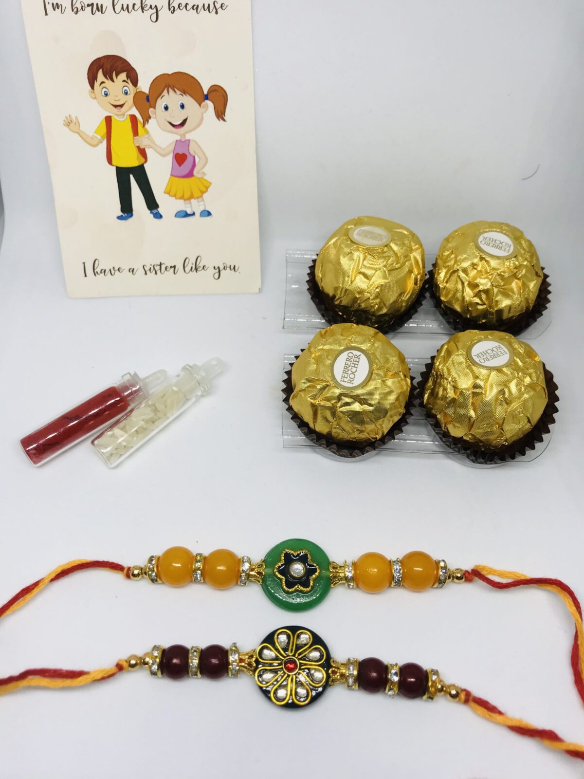 Dual Beaded Rakhi Combo set with Chocolates