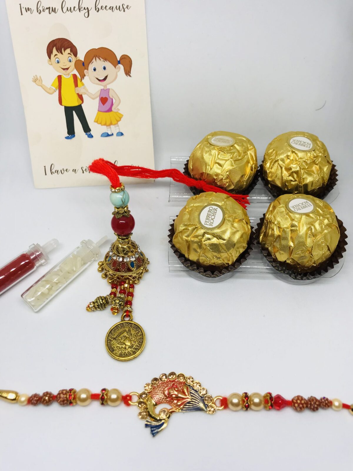 Attractive Bhaiya Bhabhi Rakhi with Chocolates Combo set