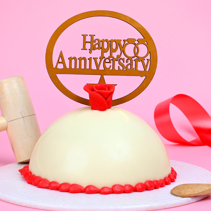 happy anniversary white chocolate pinata cake