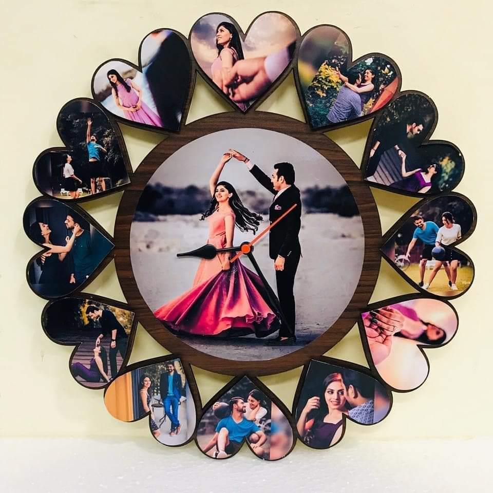 13 pictures personalized photo wall clock