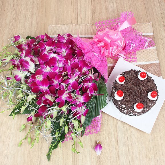 Affectionate Combo Of Cake And Orchids