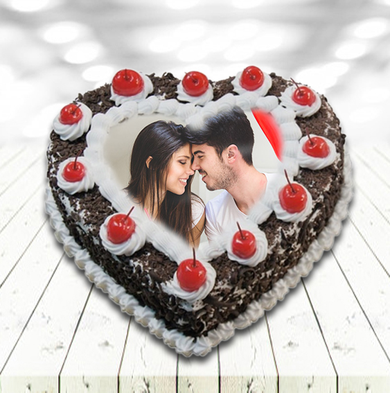 Black Forest Heart Shape Photo Cake