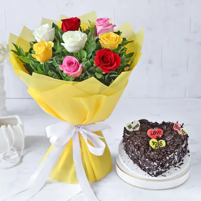 Black forest Cake With Love Of Roses Combo