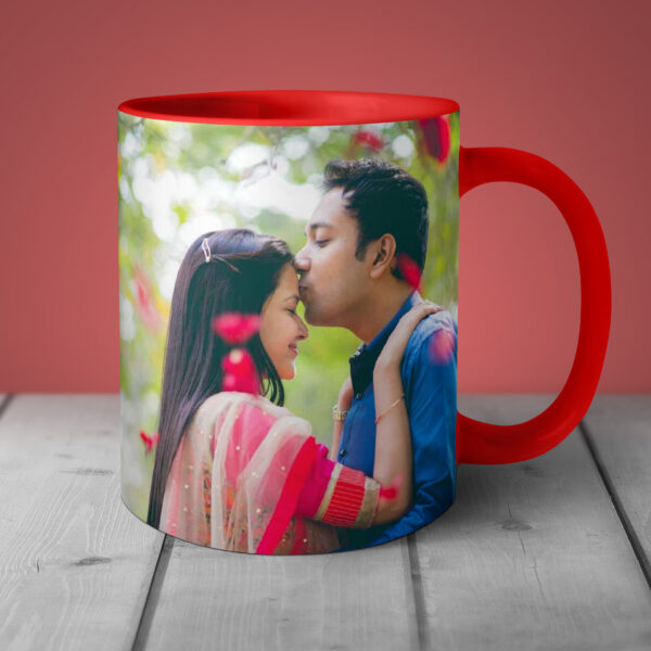 Red Color Couple Photo Mug