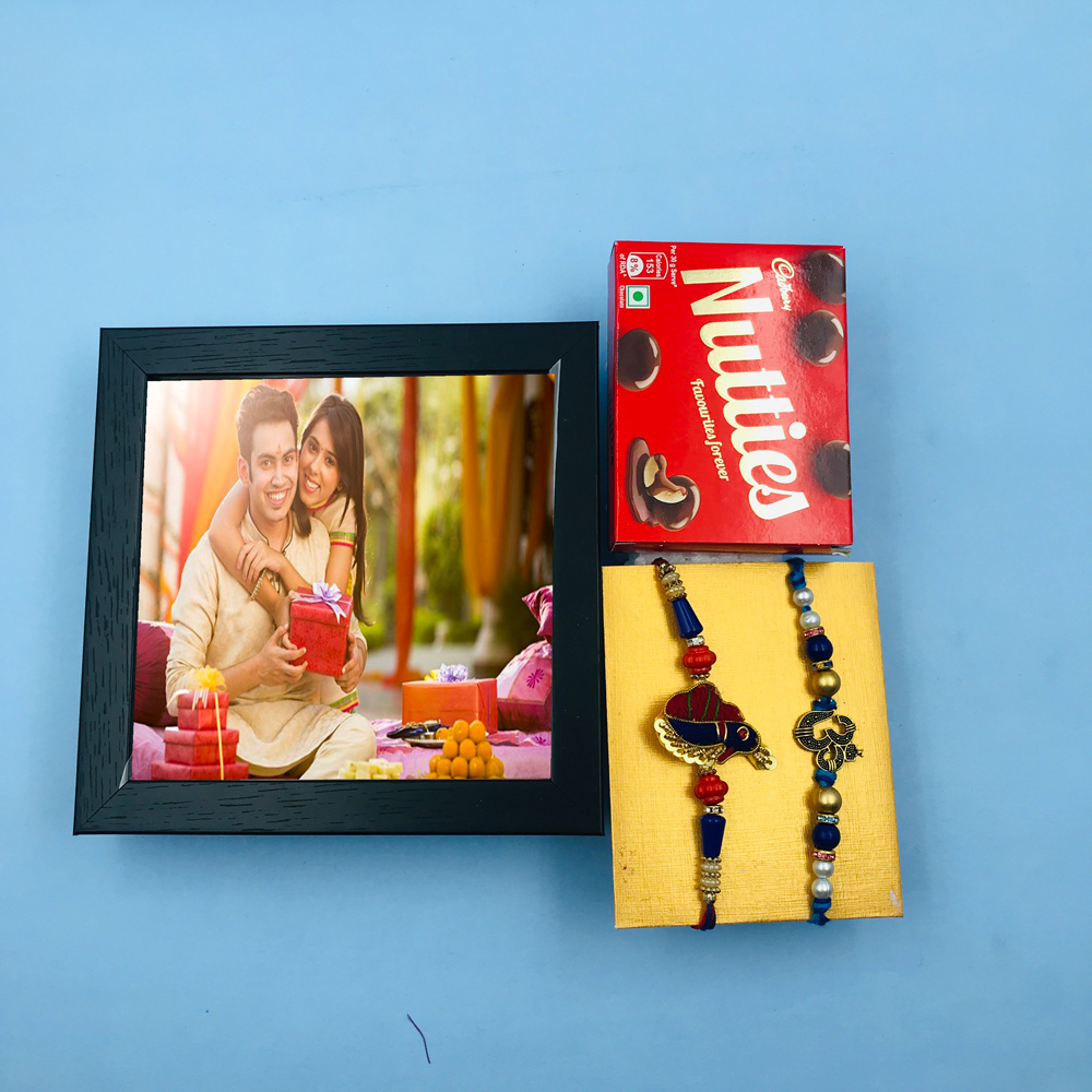 Two Rakhiz With Nutties and Photo Frame