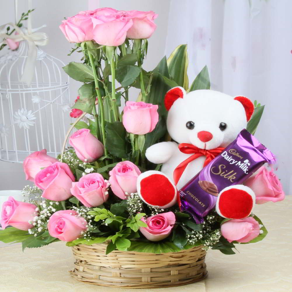 Pink Roses Teddy Chocolate Combo